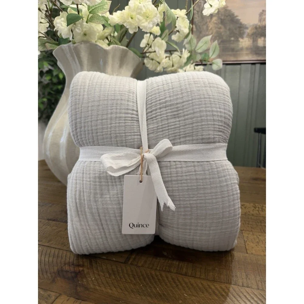 Quince Organic Airy Cotton Gauze Duvet Cover Set Twin Light Gray NEW